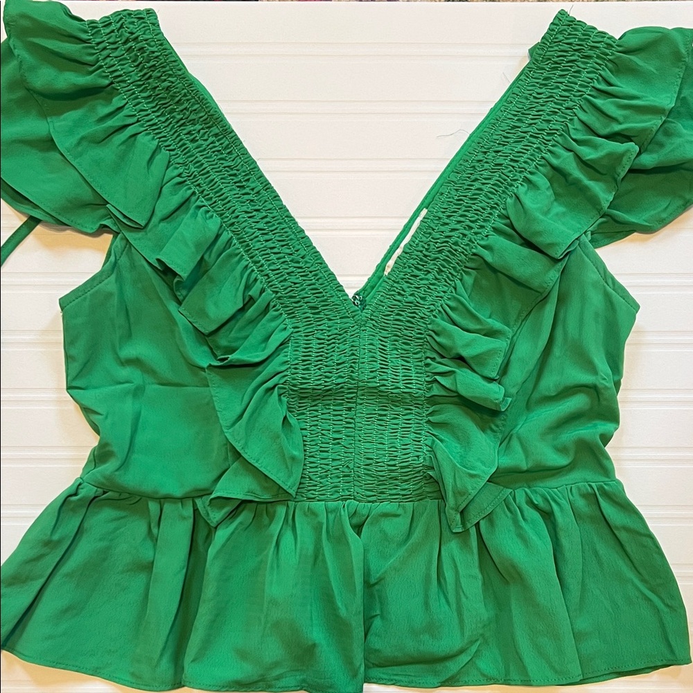She + Sky Emerald Ruffle Blouse